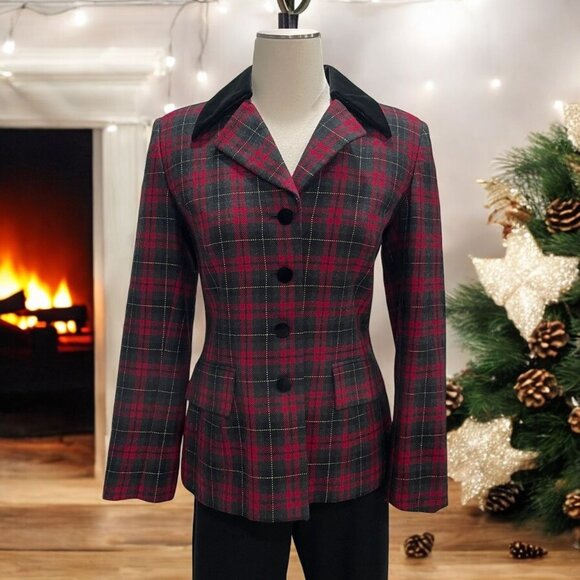 Kasper & Company Jackets & Blazers - Kasper And Company Blazer 4 Plaid Wool Velvet Collar Vintage Christmas Holiday